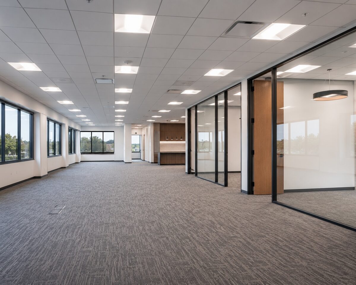 Finished ground-up commercial office space with electrical and lighting completed