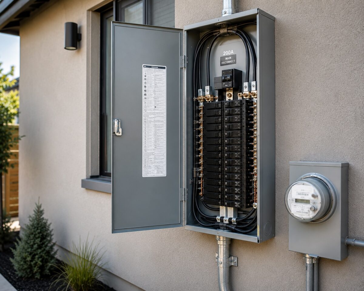 200-amp electrical panel installed on the exterior of a home in Vista, CA